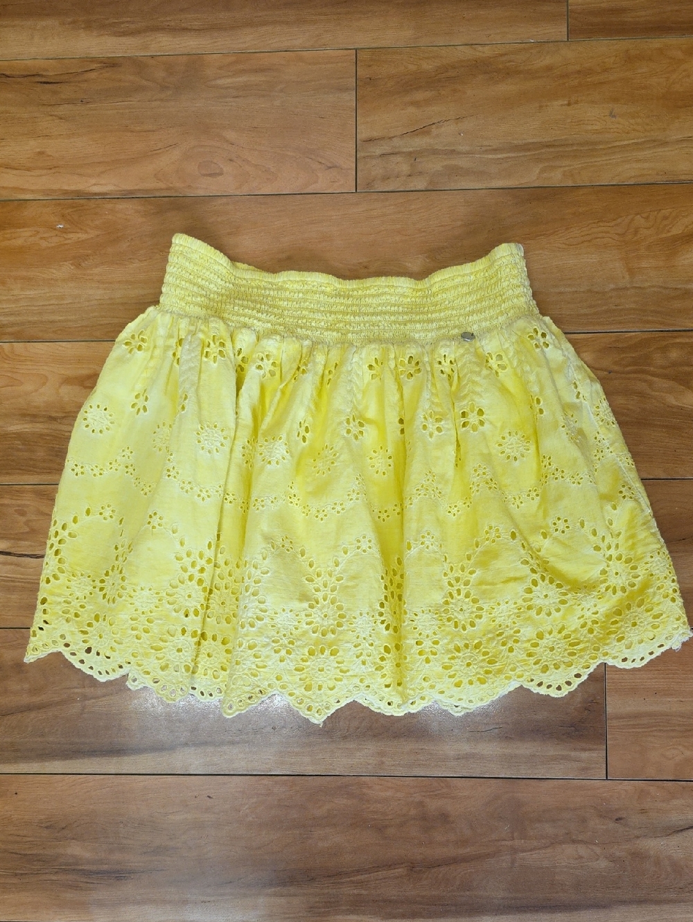 Pepe Jeans Fifi Smocked Eyelet Bubble Mini Skirt Yellow Size XS